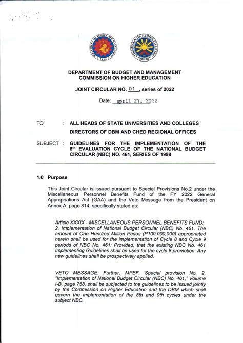 ched dbm joint circular nbc 461 9th cycle|DBM JC No. 3 S. 2022 9th Cycle NBC 461 With Annexes .